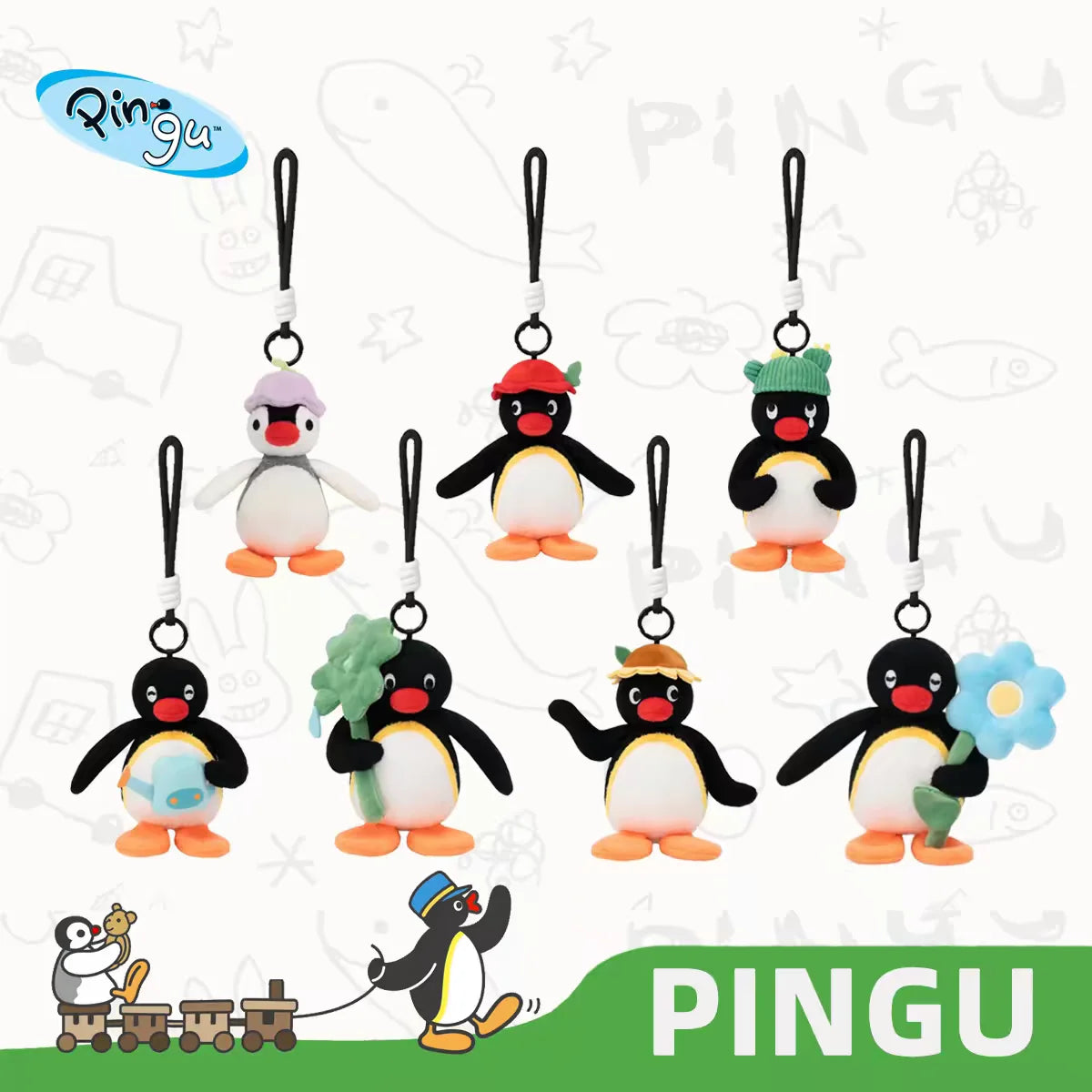Officially Licensed Pingu 'Floral Whispers' Series Plush Keychains
